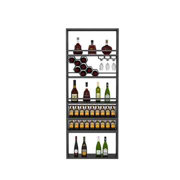 Contemporary Standing Honeycomb Wine Rack with Glass Rack in Black
